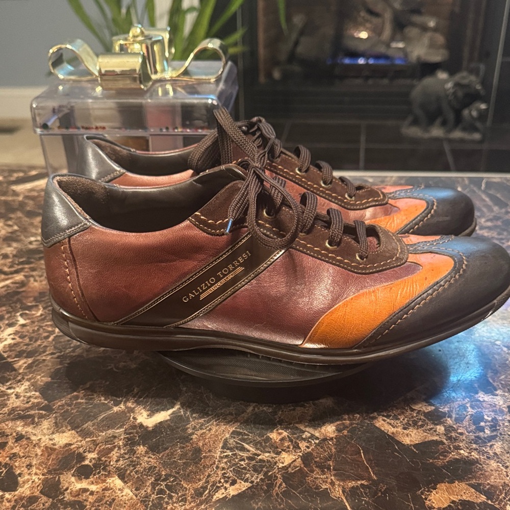 Galizio Torresi Men's Brown/Orange Leather Sneakers - Size 10US/43EU